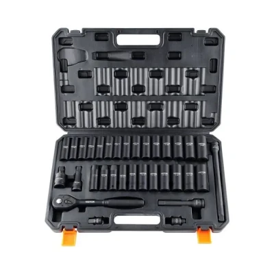 Image de VEVOR Jeu de Douilles à Choc 1/2&quot; 26 Impact avec Outil Cliquet 6 Pans en Acier Allié CR V HRC 42 48 Solide Repère Taille Facile Mallette Transport pour Réparation Auto