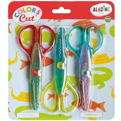 Image de Aladine Colors Cut Cranteurs Lot de 3 Ciseaux Loisirs Créatifs Enfant Ergonomie et Sécurité À partir 5 Ans