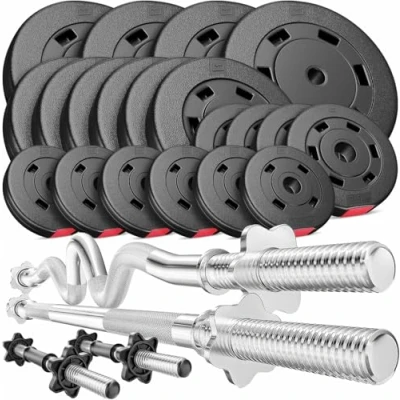 Image de Hop Sport Ensemble d&#039;haltères 105 kg, Barres 167 cm, Super SZ 120 cm et 2x45 Disques de poids 4x10, 6x5, 4x2.5, 6x1.25