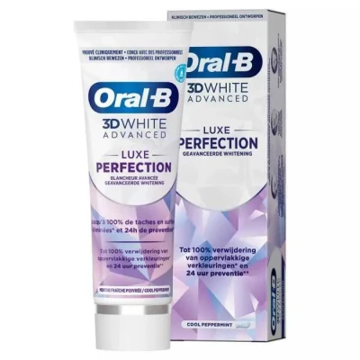 Image de Oral B Dentifrice Blancheur 3D White Advanced Luxe Perfection, Dotée De La Technologie Blanchissante Pour Eliminer Les Taches En Surface Des Dents, Arôme Menthe, Brossage Quotidien, 75ml