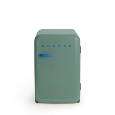 Image de CREATE / RÉTRO FRIGO 83.5 ARGENT/Réfrigérateur vert sauge avec poignée bleu cobalt 98W, basse consommation, 2 étagères, régulateur de température, porte bouteilles, 56x54x84cm.