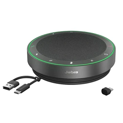 Image de Jabra Haut Parleur Bluetooth sans Fil Speak2 75 avec Adaptateur USB C, 4 micros antibruit et 65 mm Pleine Gamme Certifié pour Zoom Google Meet Gris foncé