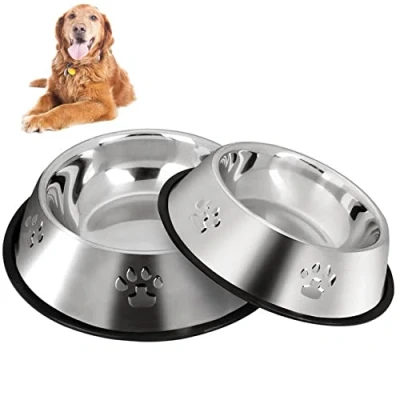 Image de 2 Gamelles en Acier Inoxydable pour Chien avec Base Caoutchouc Antidérapant, Animaux de Compagnie Taille Moyenne et Grande d&#039;eau (Fond: 26cm. Bouche du Bol: 20 cm)