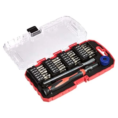 Image de Amazon Basics Coffret tournevis de précision et embouts, 51 pièces , Noir, Rouge, Argenté