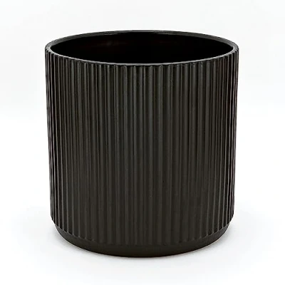 Image de Amazon Basics Pot en Ronde céramique rainuré, 20.32 cm, Noir