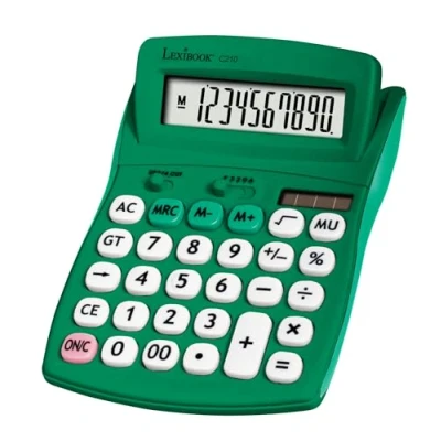 Image de Lexibook, Calculatrice de Bureau FRUITIES® avec écran inclinable, 10 Chiffres, Fonctions Basiques et avancées, Larges Touches, Solaire à Piles, Verte, C210B