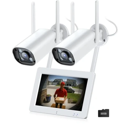 Image de CAMCAMP Caméra de Surveillance extérieure avec moniteur 2K 3MP d&#039;extérieur sans Wi Fi carte 32 Go Écran tactile NVR 7&quot; Vision nocturne des mouvements AI