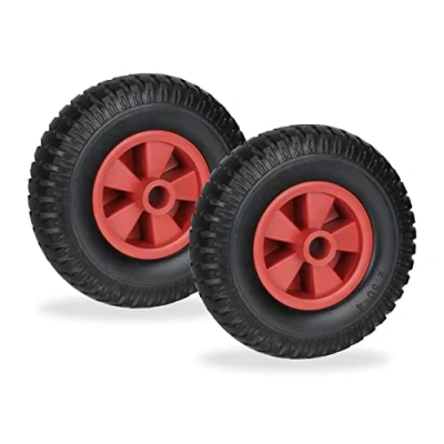 Image de Relaxdays Roue de brouette, lot 2, 2.50 4, Caoutchouc PU, Jante PP, increvable, Charge Max. : 80 kg, Noir et Rouge