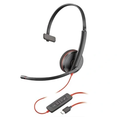 Image de Micro casque filaire Poly Blackwire 3210 Microphone antibruit Conception monaurale Connexion à un PC/Mac via USB C ou A Fonctionne avec Teams, Zoom