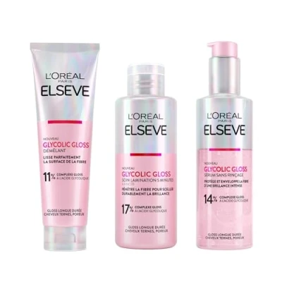 Image de L&#039;Oréal Paris Elvive Glycolic Gloss 5 minutes de traitement plastification 200 ml + Sérum sans rinçage 150 Après shampoing Kit pour cheveux ternes et poreux intense durable