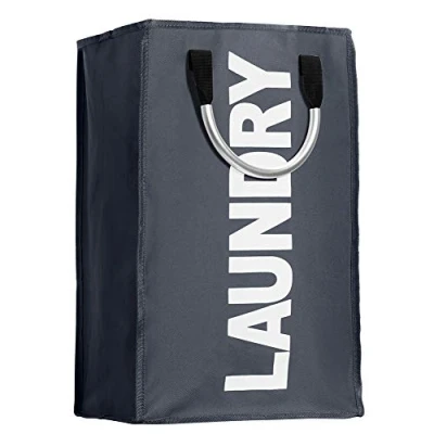 Image de IHOMAGIC sac à linge portable en polyester, panier pliable avec poignées, pliable, grand de rangement pour linge, vêtements sales. l 33 x H 53 23 cm (gris foncé)