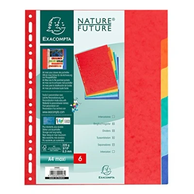 Image de Exacompta Réf. 2406E Intercalaires en véritable carte lustrée souple 225g/m2 FSC® avec 6 onglets neutres Format à classer A4 maxi Dimensions 24,5 x 29,7 cm couleurs assorties