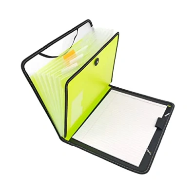 Image de D.RECT Mallette Carnet 7 compartiments A4 Extensible Organiseur portable Élastique rond avec bouton de fermeture Citron vert
