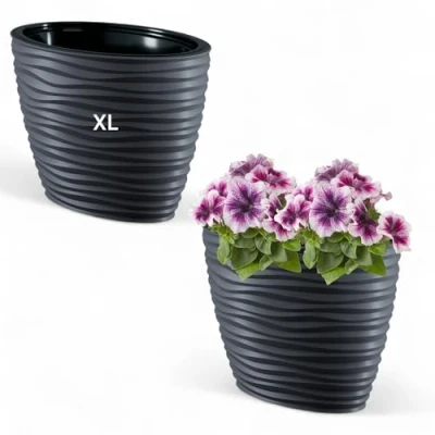 Image de MELTOM Pot de fleurs ovale avec insert amovible Effet 3D Anthracite Taille XL