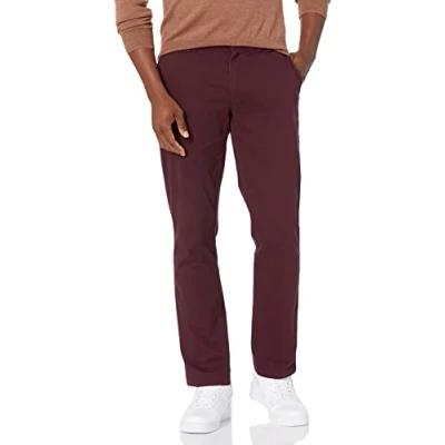 Image de Amazon Essentials Pantalon Chino Extensible, Style décontracté, Coupe Slim Homme, Bordeaux, 31W / 28L
