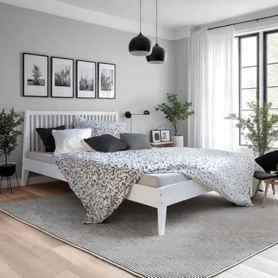 Image de Homestyle4u lit Double en Bois Massif 140x200cm Blanc pin futon a Lattes Cadre de