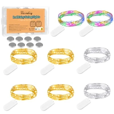 Image de Lot de 8 Guirlande Lumineuse à Piles, 2M 20LED LED Fée Chaîne Lumières Étanche Noel Sapin Lumière pour Chambre Mariage Soirée Jardin (3 Couleurs)