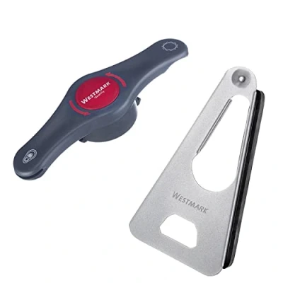 Image de Westmark Set de 2pcs : 1 Ouvre boîte Polyvalent + Ouvreur Combiné, Plastique/acier/caoutchouc haute qualité, Twist/Propeller, Argenté/anthracite/rouge, 105022E6