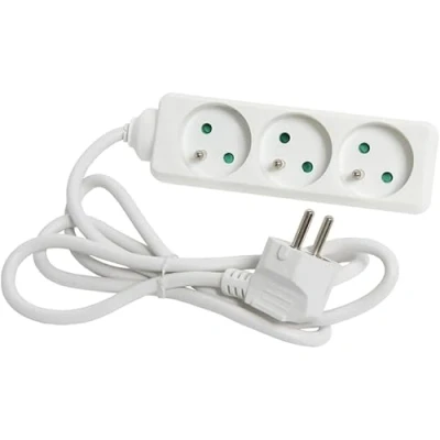 Image de Multiprise Blanche à 3 Prises Schuko sans Interrupteur, 1,5 m H05VV F 3G1,5 m㎡, Base de