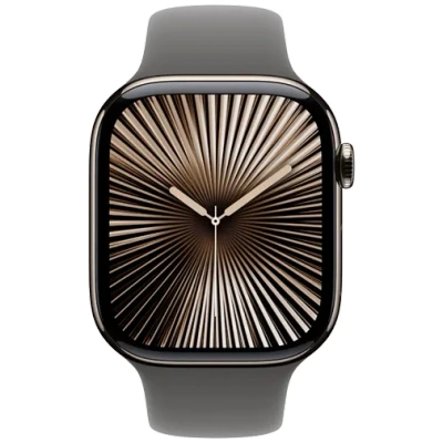Image de Apple Watch Series 10 (2024) GPS + Cellular, Boitier Titane Naturel de 46mm avec bracelet Caoutchouc S/M, Gris Neuf
