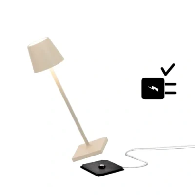 Image de Zafferano Poldina Pro Micro,Lampe Table LED Sans Fil Rechargeable,Température de couleur 2200 2700 3000K,IP65 Intérieur,Aluminium H 27.5cm avec Chargeur Multiple USB (EU/UK/US),Or Chromé LD0490S3x1