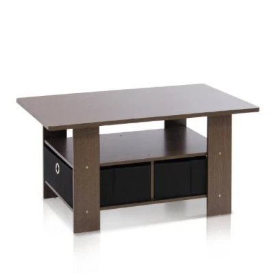 Image de Furinno Table Basse avec Bacs, Bois, Brun, ensemble de 1, Marron Foncé/Noir, Set Of 1