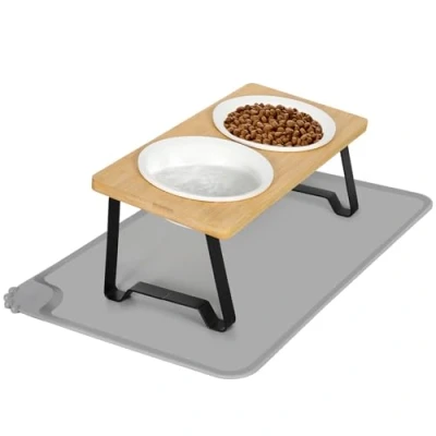 Image de Avmvnvc Gamelle Chat Surélevée, Chat, 2 Bols Ceramique de Nourriture, pour avec Support 15 Incliné mit Tapis Chien Chats et Petits Chiens