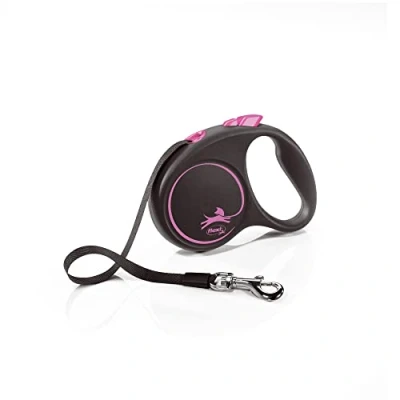 Image de Flexi, Laisse Modèle Black Design, Version Sangle, Forme Moderne et Ergonomique, Système de Guidage perfectionné, à Enrouleur, Made in Germany, Black/Pink, S 5m