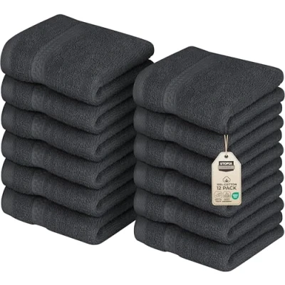 Image de Utopia Towels Lot de Serviettes Toilette Premium (30 x 30 CM, Gris) 100% Coton, Gants Toilette/Serviette Visage, Très Absorbants et Doux au Toucher (Paquet 12)