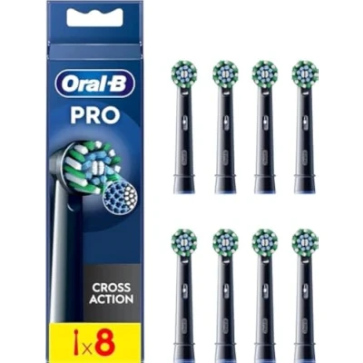 Image de Oral B Pro Cross Action Lot de 8 têtes brosse à dents électrique en forme X et poils coudés pour enlever la plaque dentaire Noir