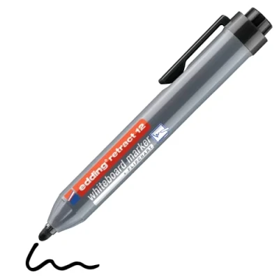 Image de edding retract 12 Marqueur pour tableaux blancs Noir 10 stylos Pointe ronde 1,5 3 mm sans capuchon une utilisation d&#039;une main sur tableau blanc, magnétique, en liège, mémo et chevalet