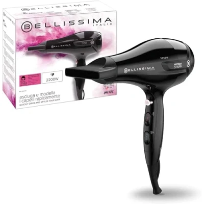 Image de Bellissima Sèche Cheveux Ionique S9 2200W Pour Lisses et Ondulés 2 Vitesses, 3 Températures, 8 Combinaisons de Flux d’Air/Température Concentrateur + Diffuseur Design Ergonomique