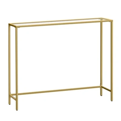 Image de VASAGLE Table Console, d’Entrée, Bout de Canapé, Dessus en Verre Trempé, Montage Facile, Pieds Réglables, pour Salon, Entrée, Couloir, Doré Clair et Transparent LGT132A01