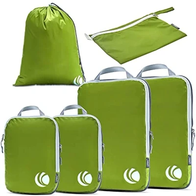 Image de Cipway Lot de 6 cubes rangement compression, ultra légers et extensibles pour bagages à main (vert)