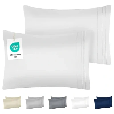 Image de Dreamzie Taie Oreiller 40x60 Lot de 2 en Microfibre Brossée Certifiée Oeko Tex Housse Coussin Douce avec Motifs Brodés Blanc