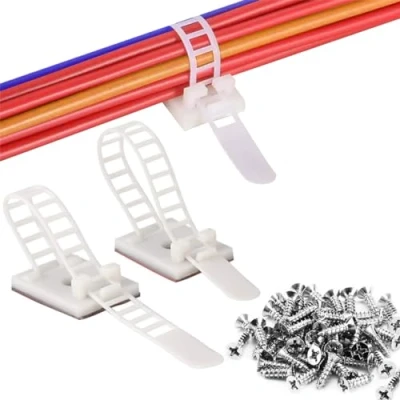 Image de Clips de Câble, Câbles Réglables 50 Pièces/2 tailles, Adhesive, Ajustables, Matériau en nylon, Organiseur Fils Electriques pour Ethernet et Système Gestion TV, PC