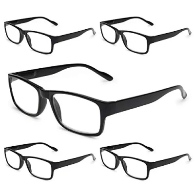 Image de Gaoye Lot de 5 lunettes lecture bloquant la lumière bleue, lecteurs à charnière ressort pour femmes et hommes, filtre anti éblouissement, légères (lot noir clair, 0,75)