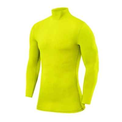 Image de PowerLayer Tee Shirt Compression Homme T Manches Longues pour Football Running Col Rond Montant Vert Clair Montant, XL