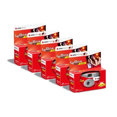Image de AGFA Photo 601020 Appareil Jetable LeBox Flash, 27 Photos, Objectif Optique 31 mm Gris et Rouge