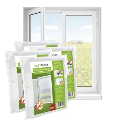 Image de EASYmaxx Moustiquaire de fenêtre avec Velcro Peut être découpée jusqu&#039;à 110 x 130 cm Montage facile la protection anti insectes sans percer ni visser Bande autocollante [4 Pièces]