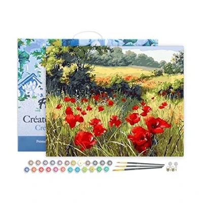 Image de Figured&#039;Art Peinture par Numéro Adulte avec Cadre Coquelicots champêtres Activité Manuelle Kit de Loisir Créatif DIY d&#039;Art Complet 40x50cm toile tendue sur châssis