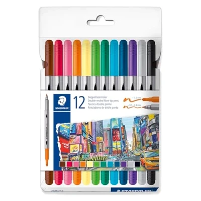 Image de STAEDTLER Lot de 12 stylos coloriage Design Journey à double extrémité, largeur trait 0,5 3,0 mm couleurs assorties 3200 C12