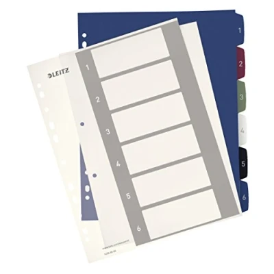Image de Leitz Intercalaires 1 6, A4, Imprimable sur PC, Plastique Ultra Résistant, Extra Large, Blanc/Multicolore, WOW, 12360000
