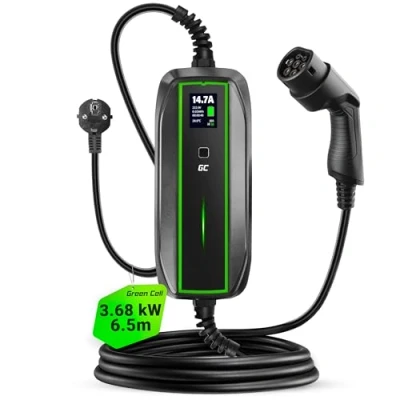 Image de Green Cell EV Chargeur Voiture Electrique Type 2 Cable Schuko pour PHEV 10A / 16A 3,68kW 6,5m Écran LCD Portable Wallbox Compatible avec Model 3/S/X/Y, E 208, 500e, Megane Tech, Zoe, ID.4, EV6
