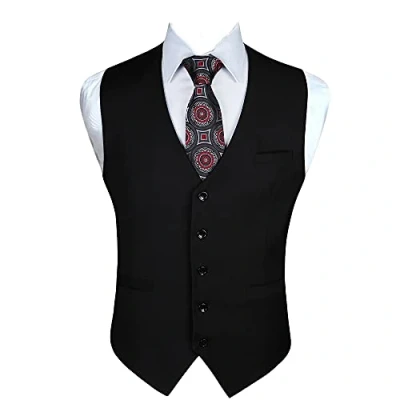 Image de Enlision Gilet de mariage en coton pour hommes Formelle Noir Sans Manche Gilets