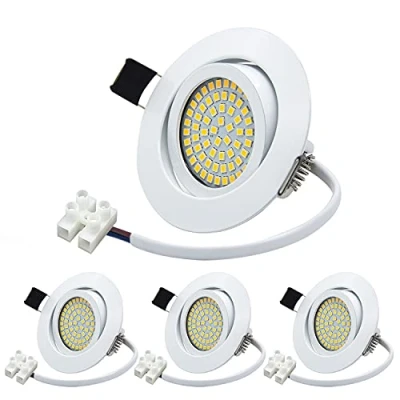 Image de HiBay 4x Spot LED Encastrable Orientable 40 Extra Plat 27mm,Blanc Neutre 3.5W 400LM,Trou 70 80mm,Spots de Plafond Inox 220V Pour Cuisine Salon Interieur