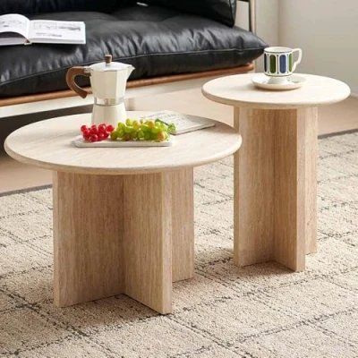 Image de Milton &amp; Oldbrook Set de Table Basse Bled Look Travertin