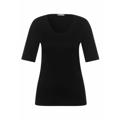 Image de Street One MIT Vausschnitt Tshirt basique, Femme, Taille: 48, Schwarz