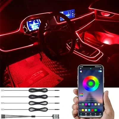 Image de TABEN Kit d&#039;éclairage d&#039;ambiance de Voiture Music Sync Multicolore RVB 16 Millions Couleurs 5 mètres Fibre Optique USB Kits d&#039;ambiance, Son Actif et sans Fil Bluetooth APP Control 12V