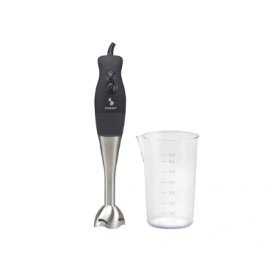 Image de BEPER BP.654 Mélangeur à Immersion avec bécher, 220 W, Inoxydable, 2 Lames en Acier, Double Vitesse, Verre gradué de 650 ML Inclus, Câble 1,20 cm, Poignée Ergonomique, Noir, Gris